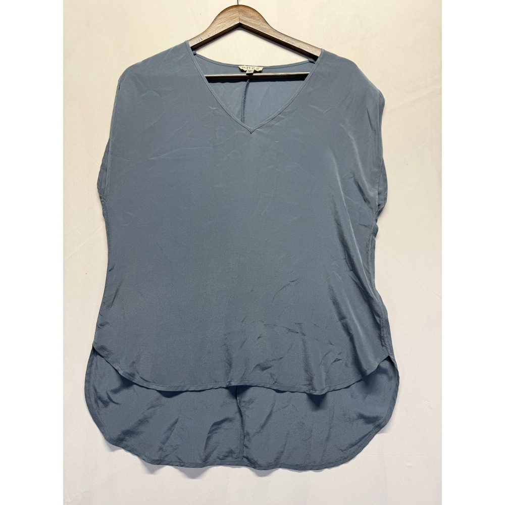 Cope Blouse Top Womens Medium Slate Blue Silk Sleeveless V Neck High‎ Low Hem